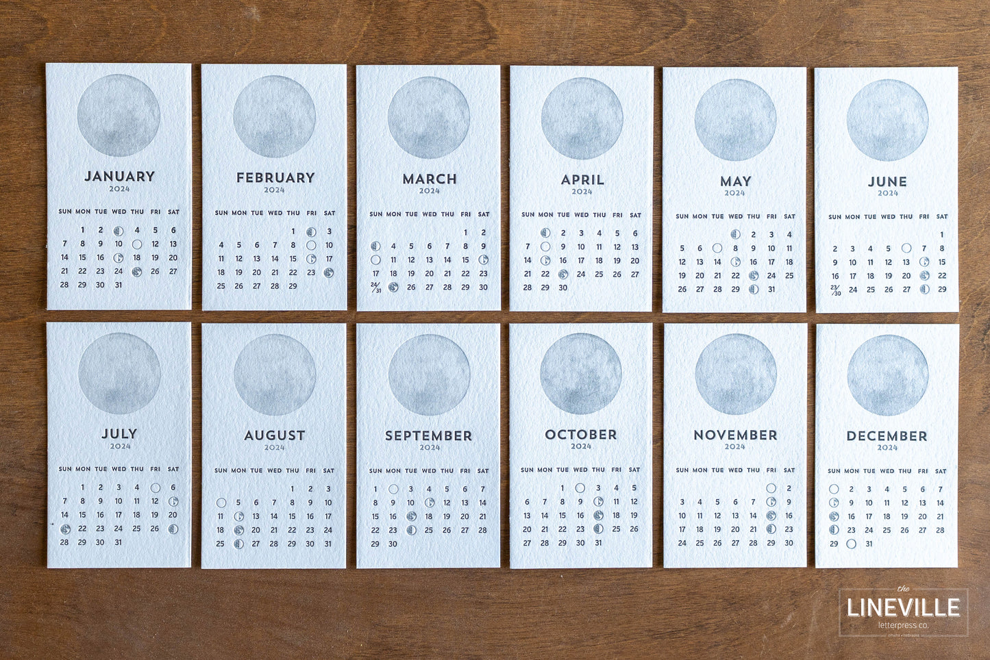 2024 Letterpress Moon Phase Desk Calendar