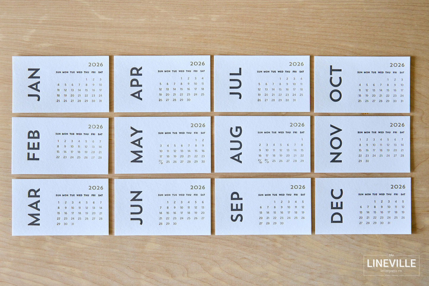 2026 Minimal Letterpress Desk Calendar