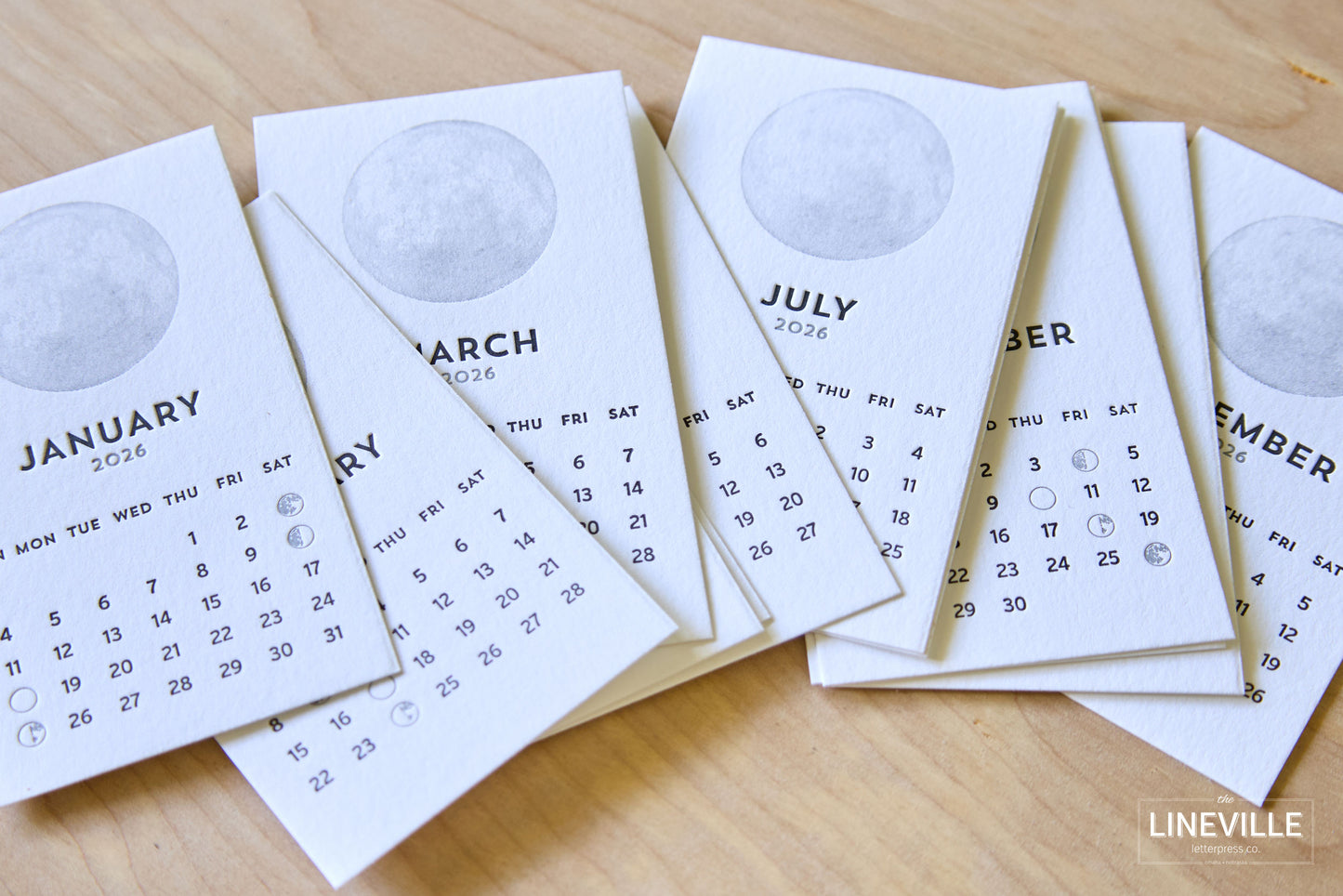 2026 Letterpress Moon Phase Desk Calendar
