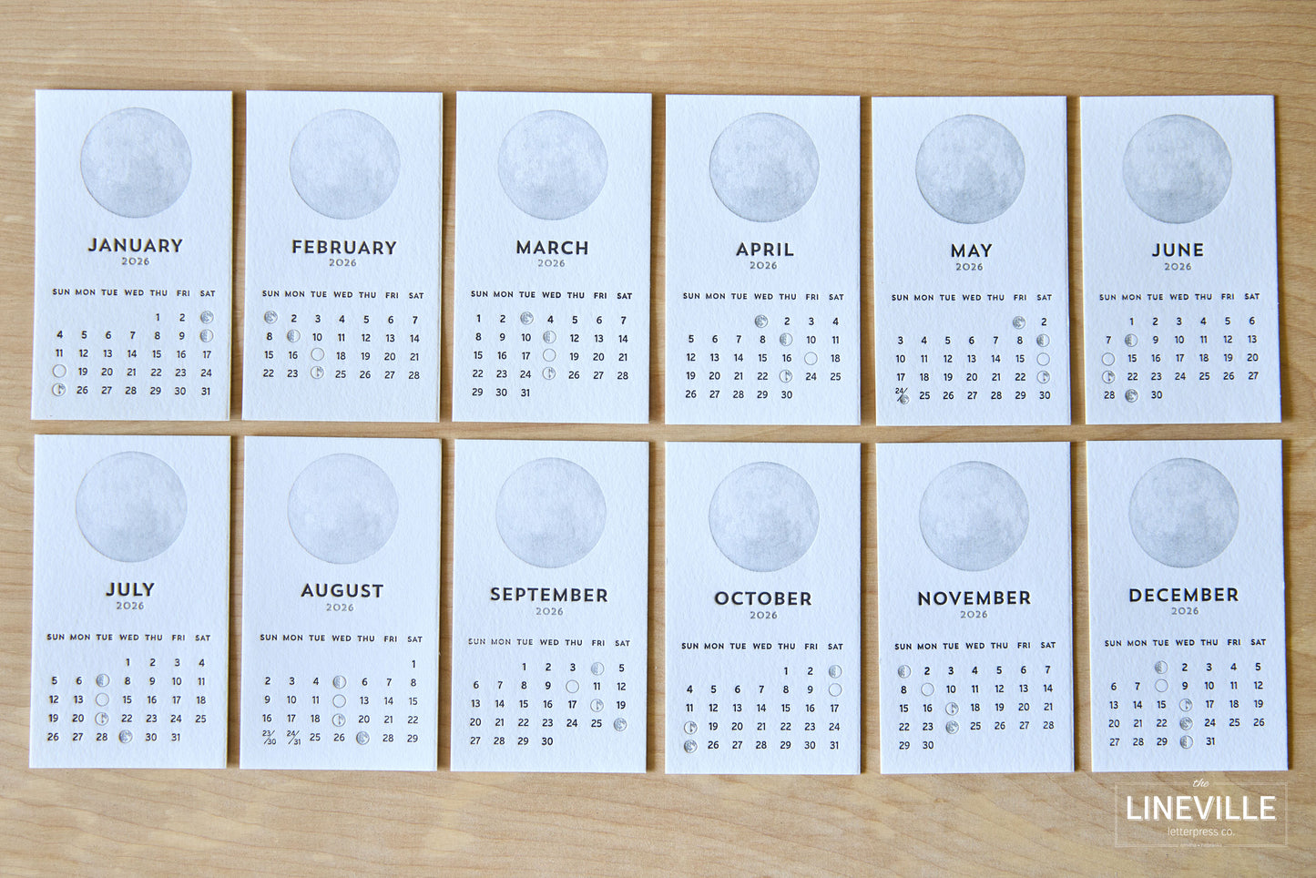 2026 Letterpress Moon Phase Desk Calendar