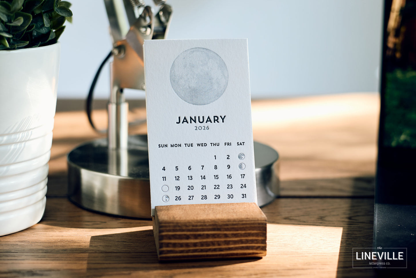 2026 Letterpress Moon Phase Desk Calendar