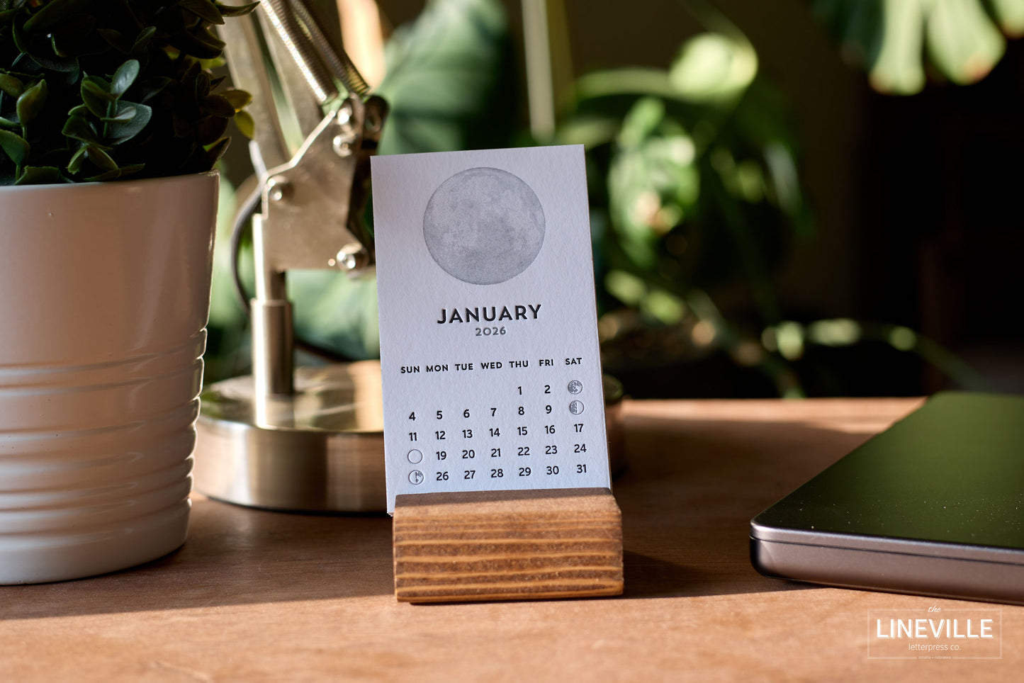 2026 Letterpress Moon Phase Desk Calendar