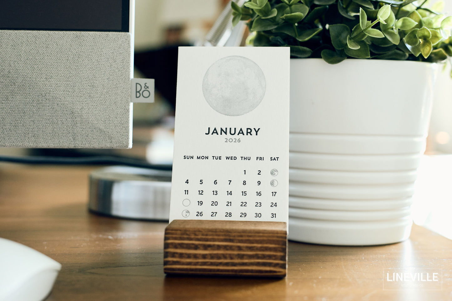 2026 Letterpress Moon Phase Desk Calendar