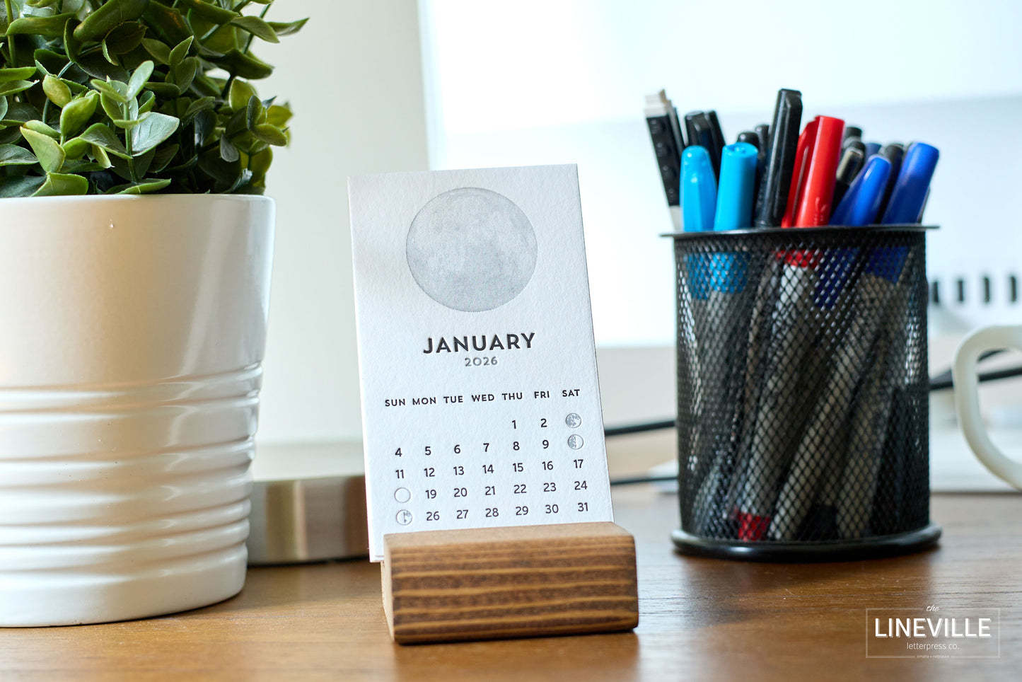 2026 Letterpress Moon Phase Desk Calendar