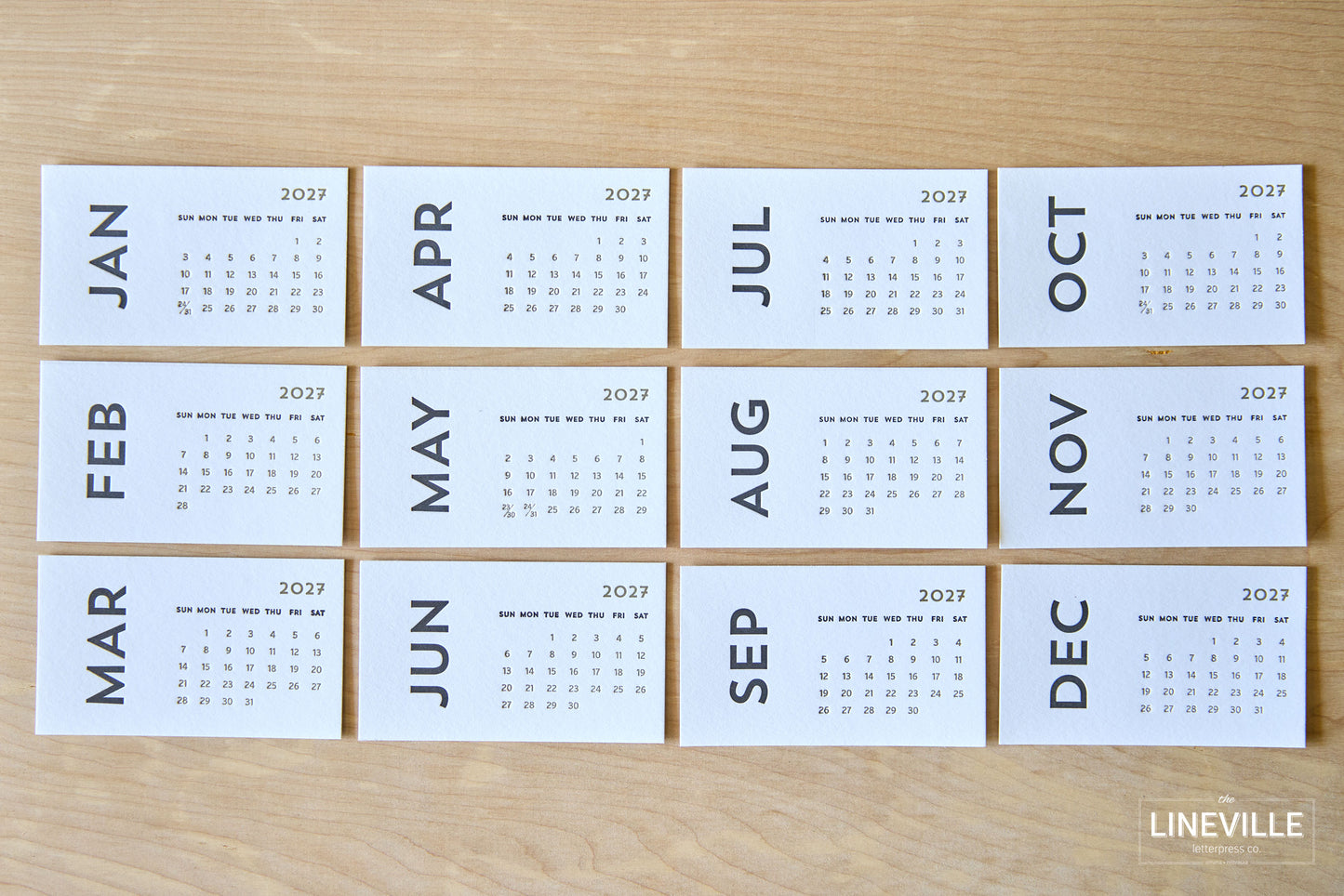 2027 Minimal Letterpress Desk Calendar