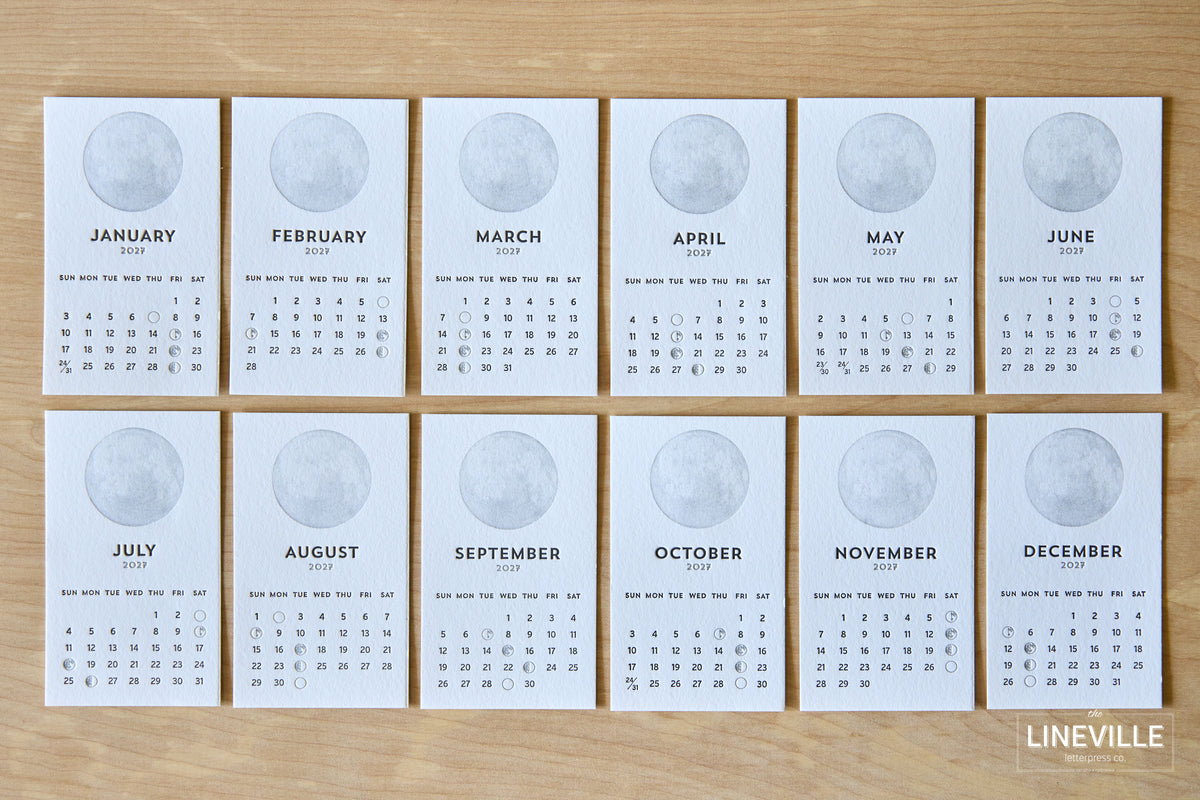 2027 Letterpress Moon Phase Desk Calendar