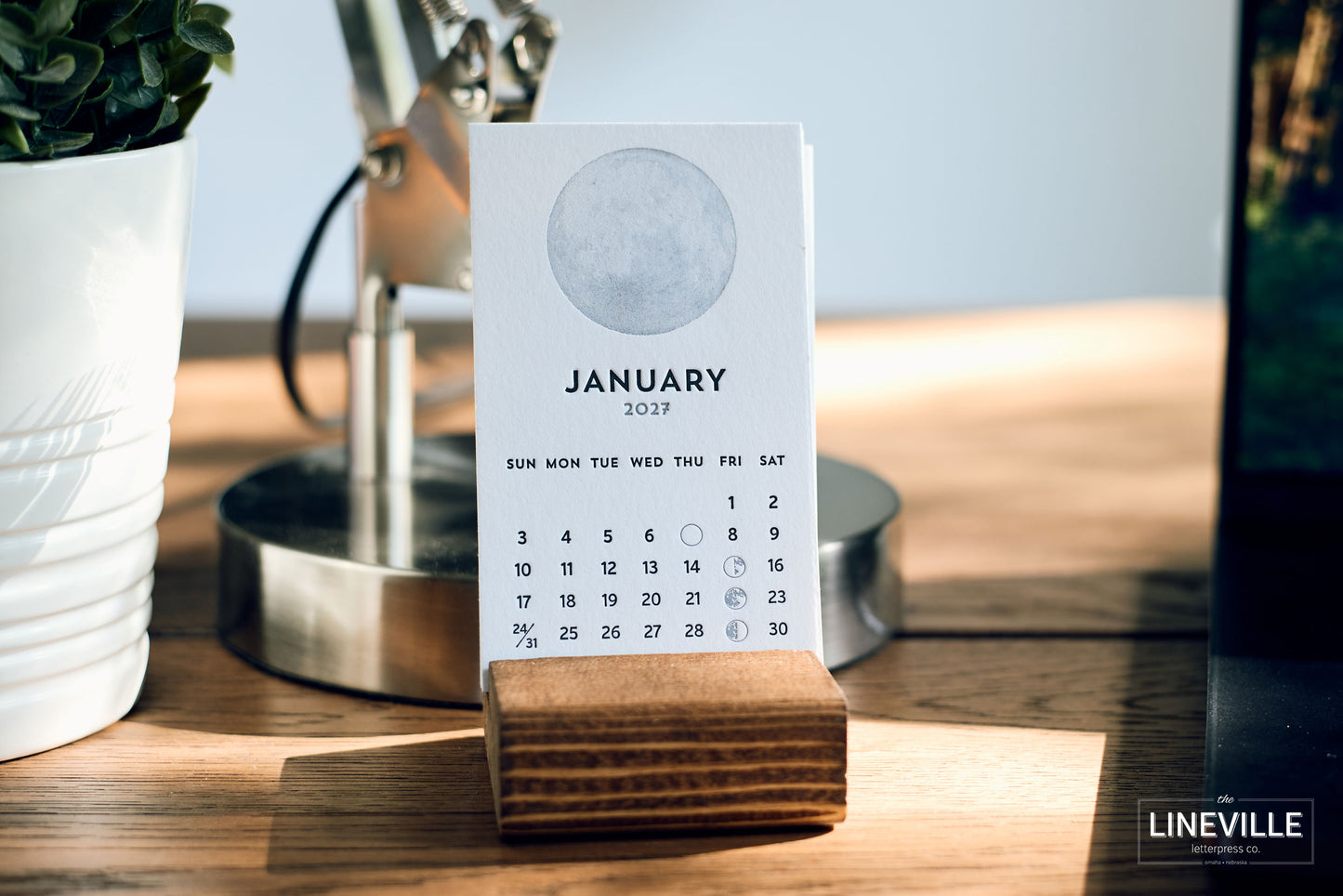 2027 Letterpress Moon Phase Desk Calendar