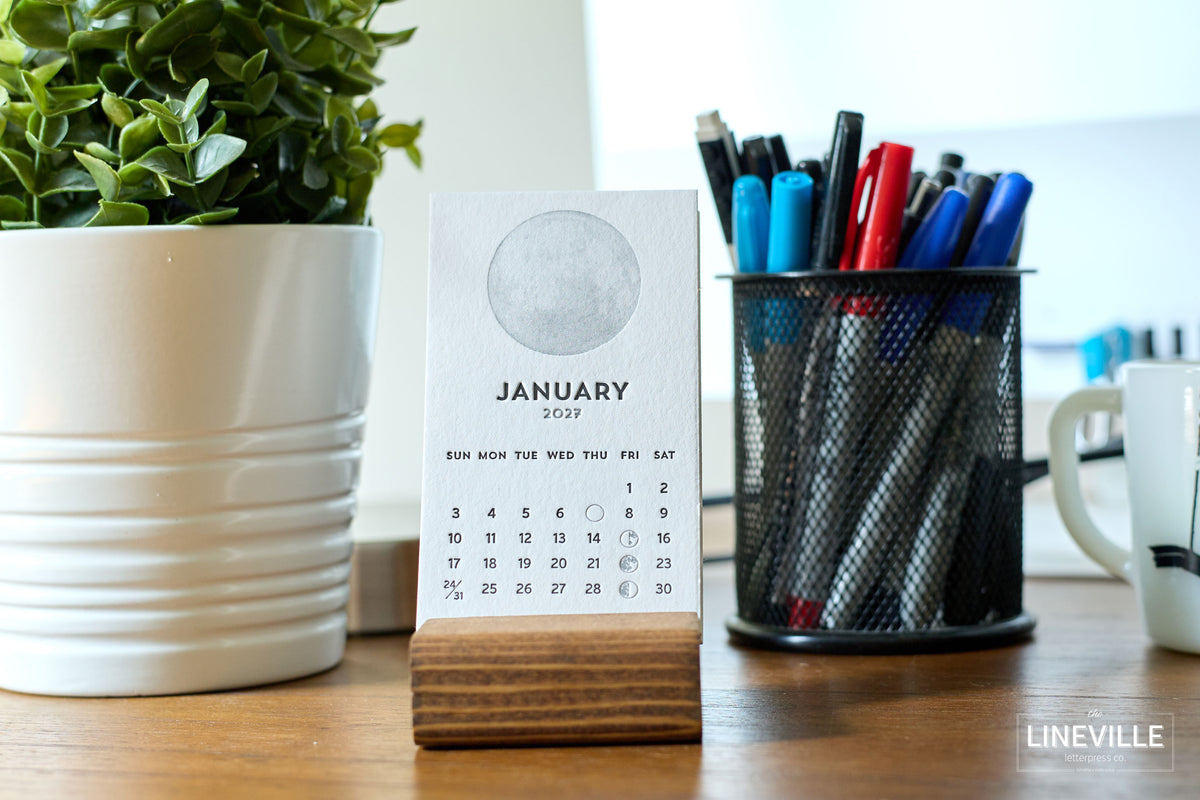 2027 Letterpress Moon Phase Desk Calendar