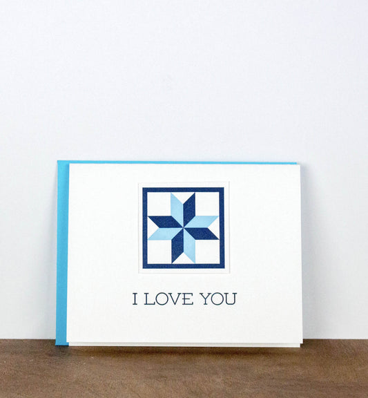 I Love You Quilt Letterpress Greeting Card
