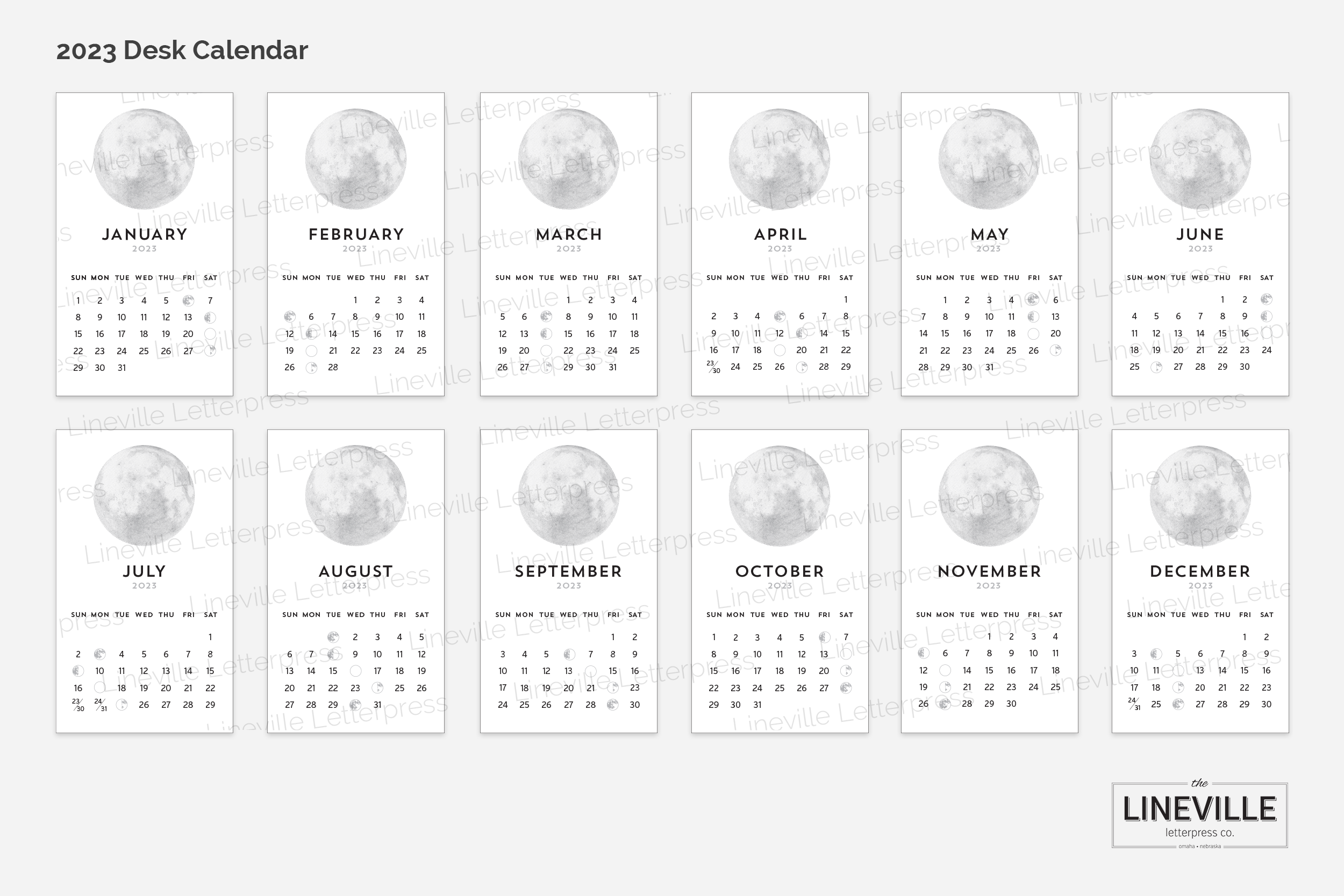 2023 Letterpress Moon Phase Desk Calendar