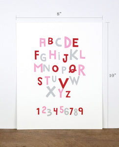 Alphabet and Numbers 8 x 10 Letterpress Print
