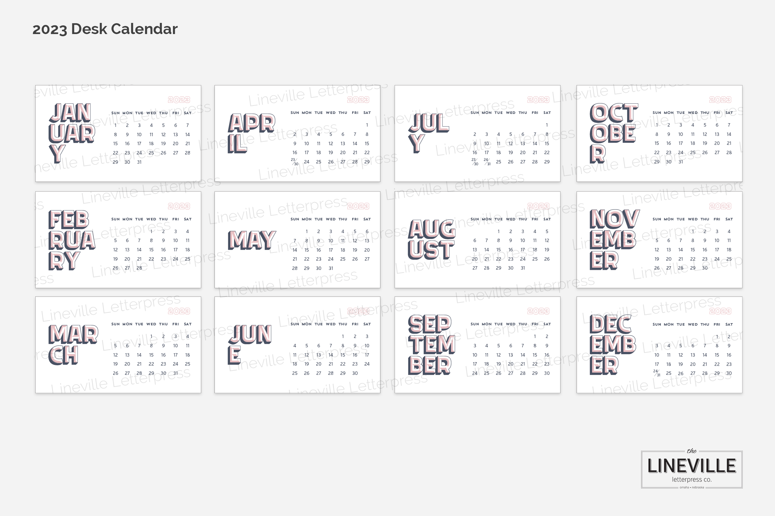 2023 Letterpress Type Desk Calendar